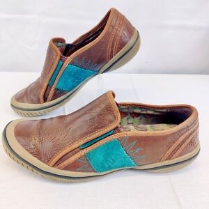 Merrell Leather Slip on Sneaker Flat Shoe Womens Sz 6 Skynight Dark Brown Simple